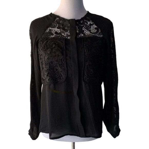Line & Dot Tops - Line Dot Women’s Black Lace Button Down size M